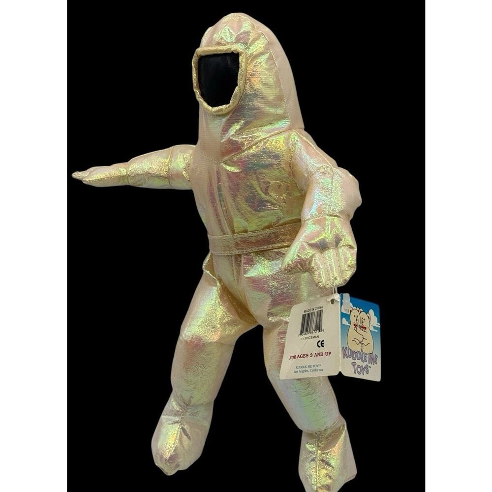 Vintage Kuddle Me Toys 13" Spaceman Iridescent Astronaut Crinkle Doll Toy LA Tag